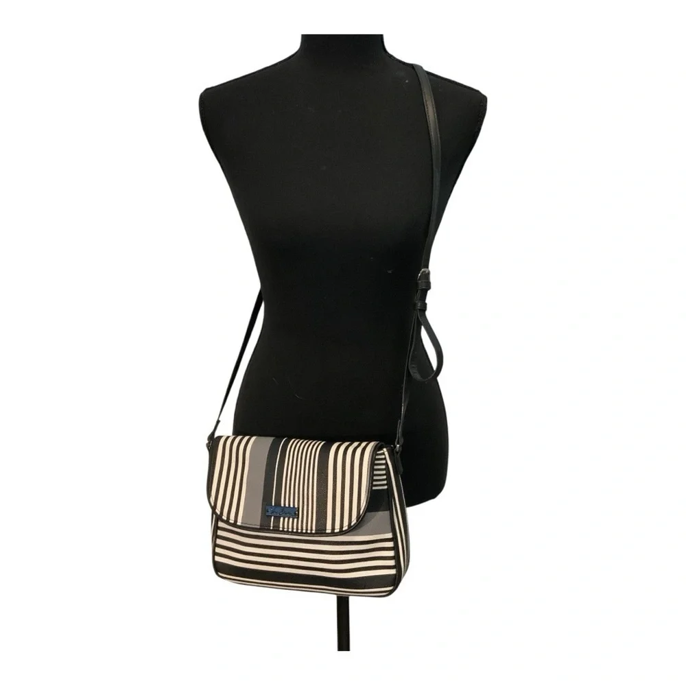 Vera Bradley Midnight Black White Gray Stripe Crossbody Bag Purse
